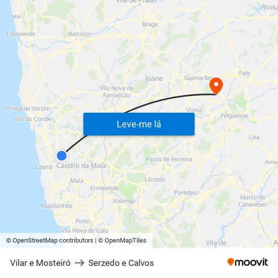 Vilar e Mosteiró to Serzedo e Calvos map