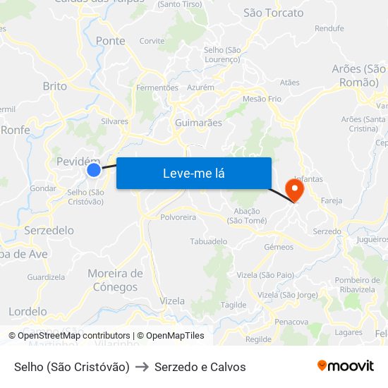 Selho (São Cristóvão) to Serzedo e Calvos map