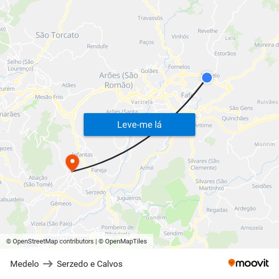 Medelo to Serzedo e Calvos map