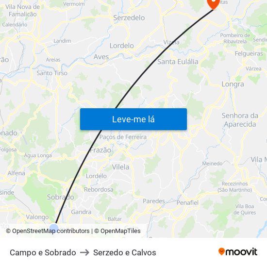 Campo e Sobrado to Serzedo e Calvos map