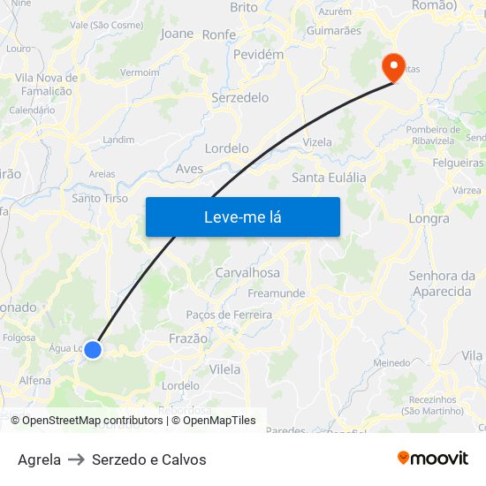 Agrela to Serzedo e Calvos map