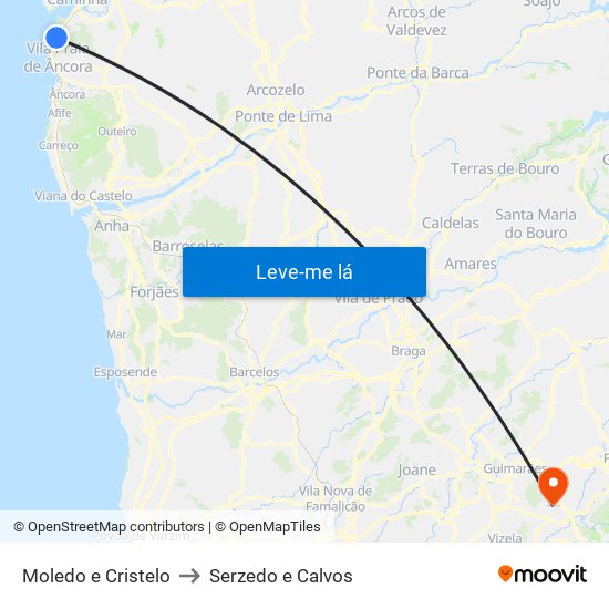 Moledo e Cristelo to Serzedo e Calvos map