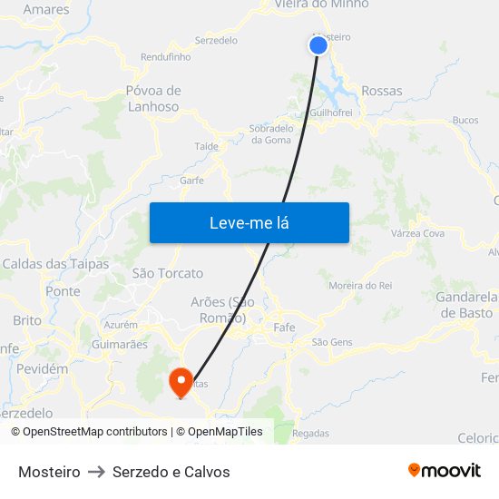 Mosteiro to Serzedo e Calvos map
