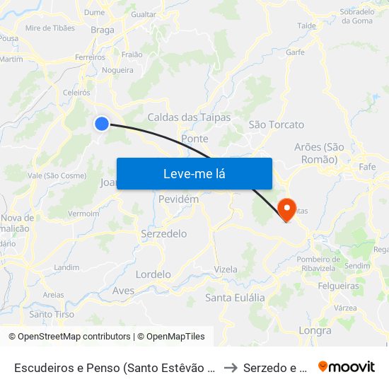 Escudeiros e Penso (Santo Estêvão e São Vicente) to Serzedo e Calvos map