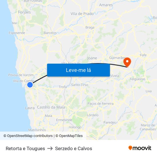 Retorta e Tougues to Serzedo e Calvos map