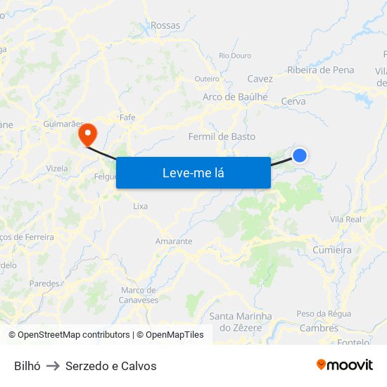 Bilhó to Serzedo e Calvos map
