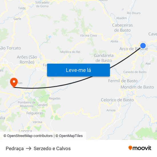 Pedraça to Serzedo e Calvos map