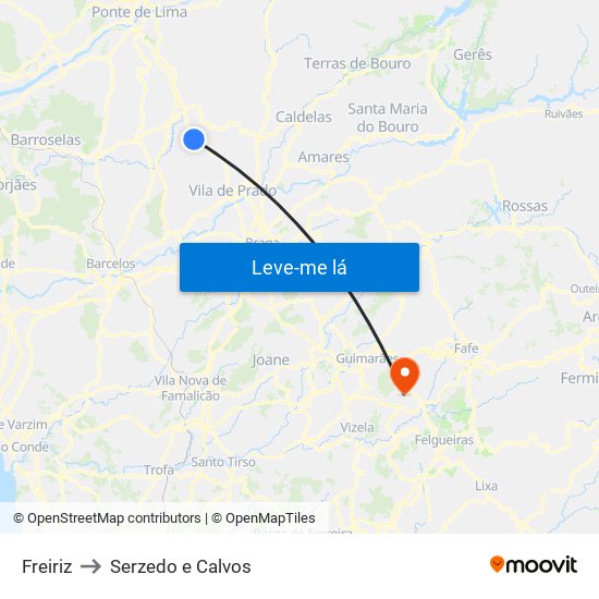 Freiriz to Serzedo e Calvos map