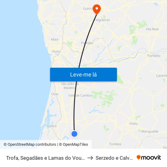 Trofa, Segadães e Lamas do Vouga to Serzedo e Calvos map