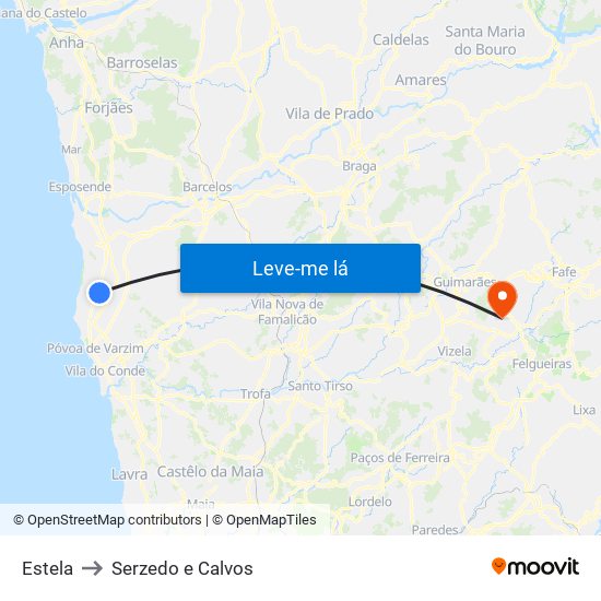 Estela to Serzedo e Calvos map