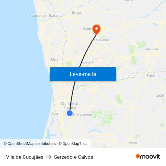 Vila de Cucujães to Serzedo e Calvos map