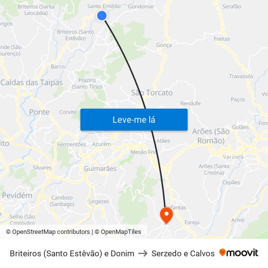 Briteiros (Santo Estêvão) e Donim to Serzedo e Calvos map