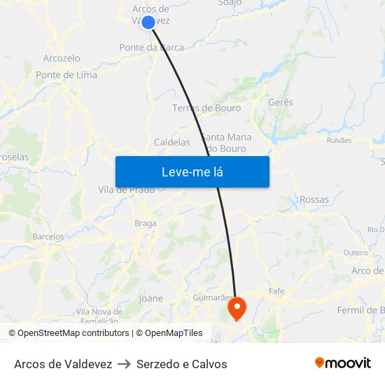 Arcos de Valdevez to Serzedo e Calvos map