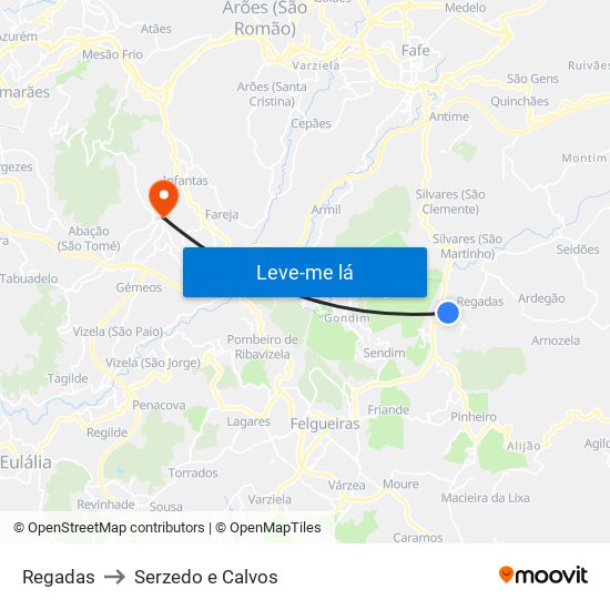 Regadas to Serzedo e Calvos map