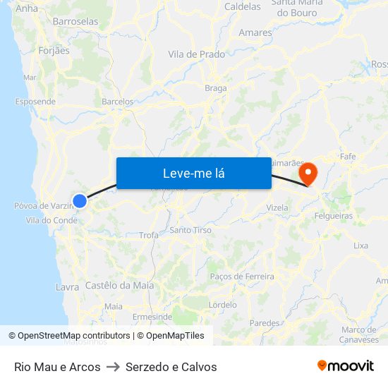 Rio Mau e Arcos to Serzedo e Calvos map