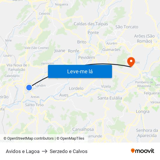 Avidos e Lagoa to Serzedo e Calvos map