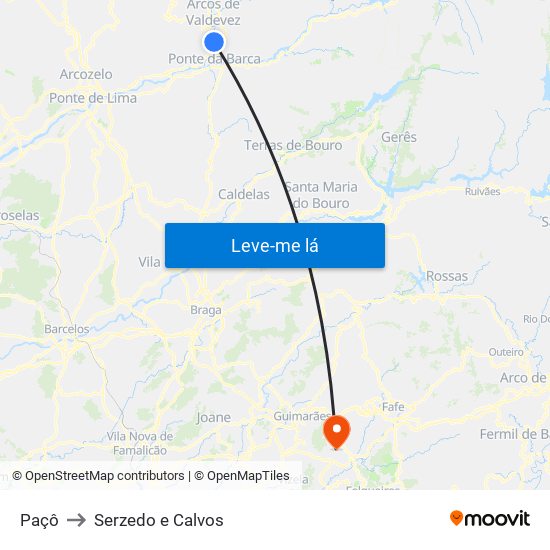 Paçô to Serzedo e Calvos map