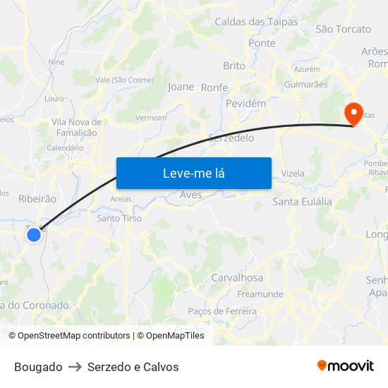 Bougado to Serzedo e Calvos map