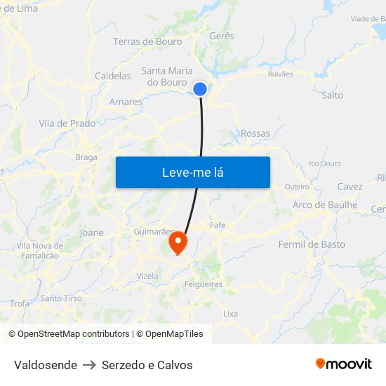 Valdosende to Serzedo e Calvos map