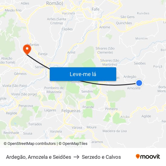 Ardegão, Arnozela e Seidões to Serzedo e Calvos map