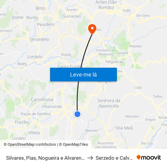 Silvares, Pias, Nogueira e Alvarenga to Serzedo e Calvos map