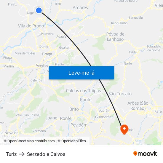 Turiz to Serzedo e Calvos map