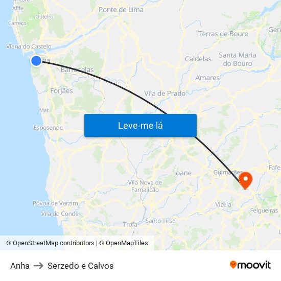 Anha to Serzedo e Calvos map