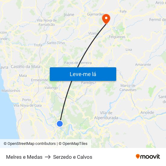 Melres e Medas to Serzedo e Calvos map