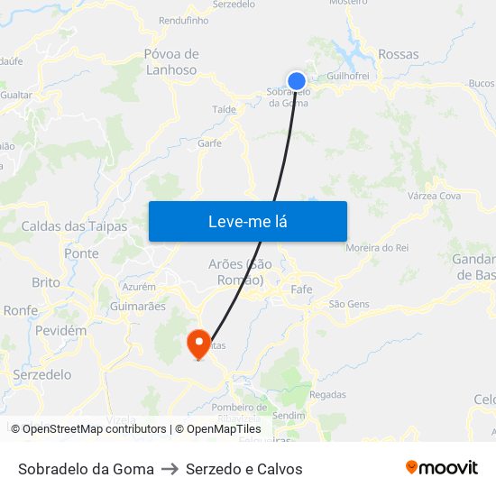 Sobradelo da Goma to Serzedo e Calvos map