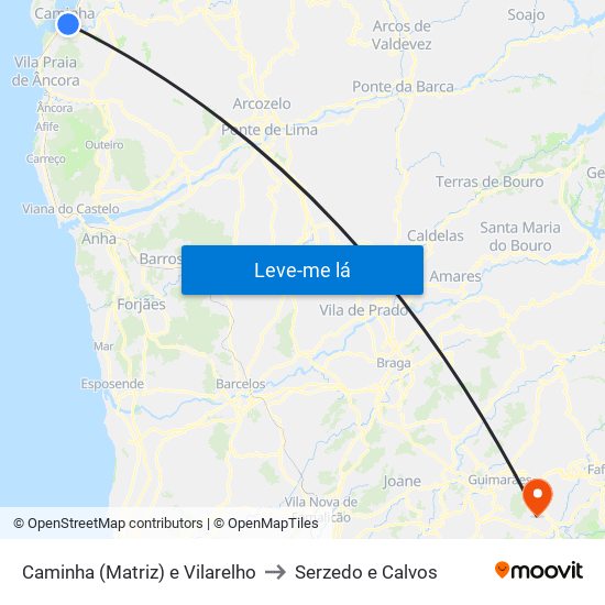 Caminha (Matriz) e Vilarelho to Serzedo e Calvos map