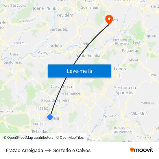 Frazão Arreigada to Serzedo e Calvos map