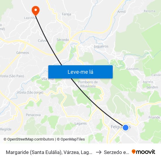 Margaride (Santa Eulália), Várzea, Lagares, Varziela e Moure to Serzedo e Calvos map