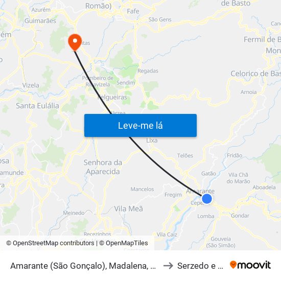 Amarante (São Gonçalo), Madalena, Cepelos e Gatão to Serzedo e Calvos map