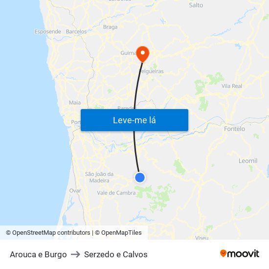 Arouca e Burgo to Serzedo e Calvos map