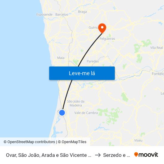 Ovar, São João, Arada e São Vicente de Pereira Jusã to Serzedo e Calvos map