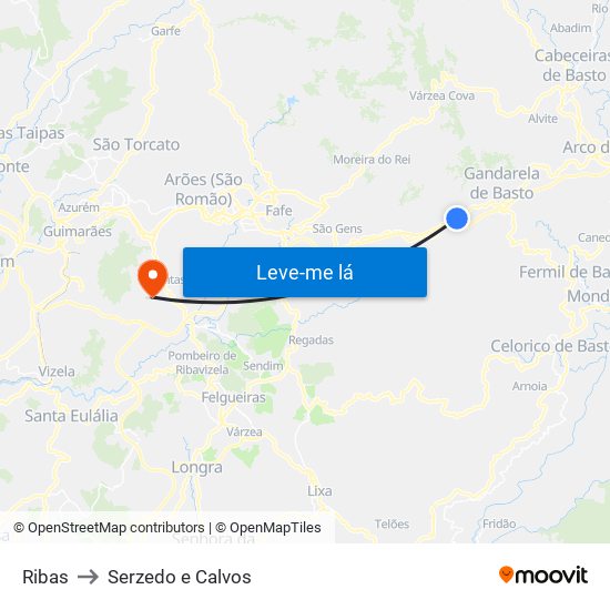 Ribas to Serzedo e Calvos map