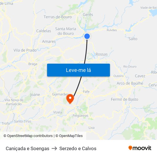 Caniçada e Soengas to Serzedo e Calvos map