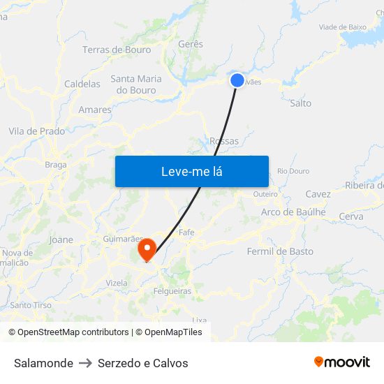 Salamonde to Serzedo e Calvos map