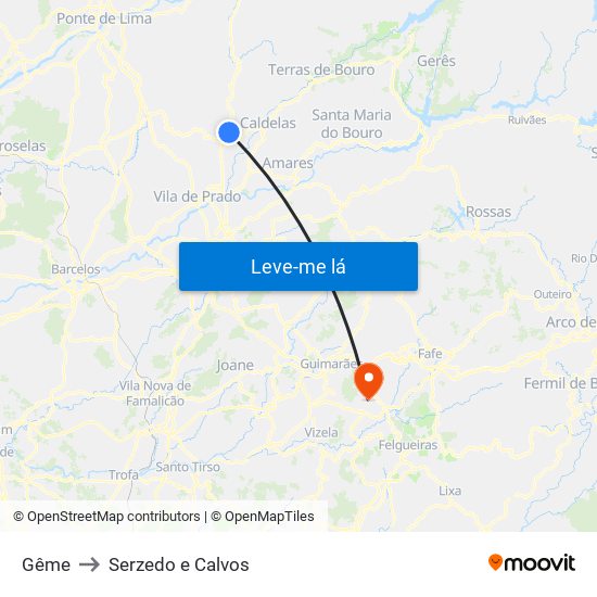 Gême to Serzedo e Calvos map