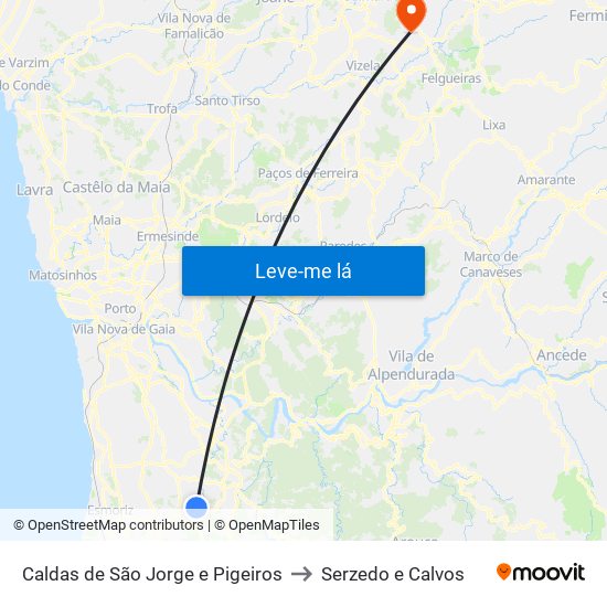 Caldas de São Jorge e Pigeiros to Serzedo e Calvos map