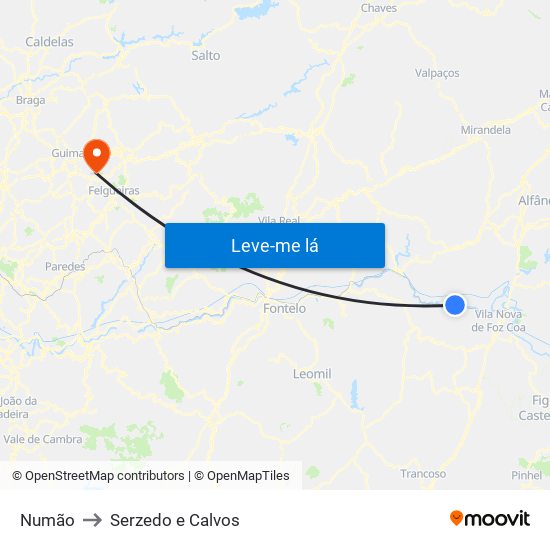 Numão to Serzedo e Calvos map
