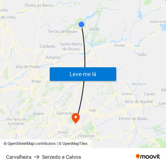 Carvalheira to Serzedo e Calvos map