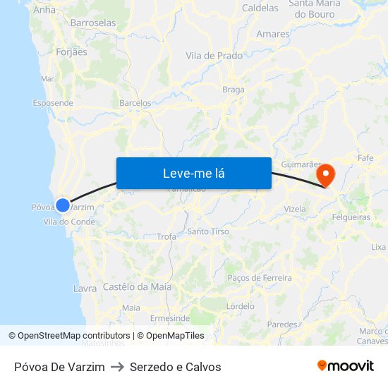 Póvoa De Varzim to Serzedo e Calvos map