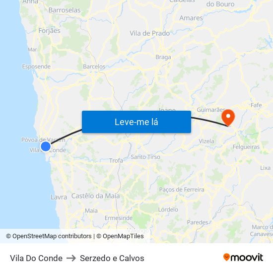 Vila Do Conde to Serzedo e Calvos map