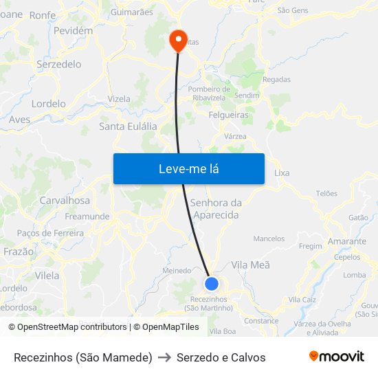 Recezinhos (São Mamede) to Serzedo e Calvos map