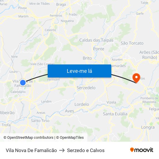 Vila Nova De Famalicão to Serzedo e Calvos map