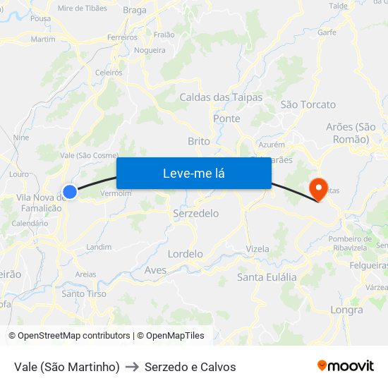 Vale (São Martinho) to Serzedo e Calvos map