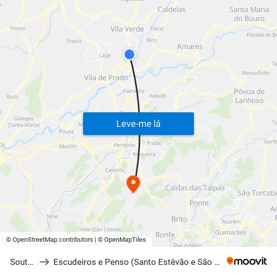 Soutelo to Escudeiros e Penso (Santo Estêvão e São Vicente) map