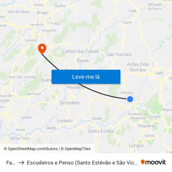 Fafe to Escudeiros e Penso (Santo Estêvão e São Vicente) map