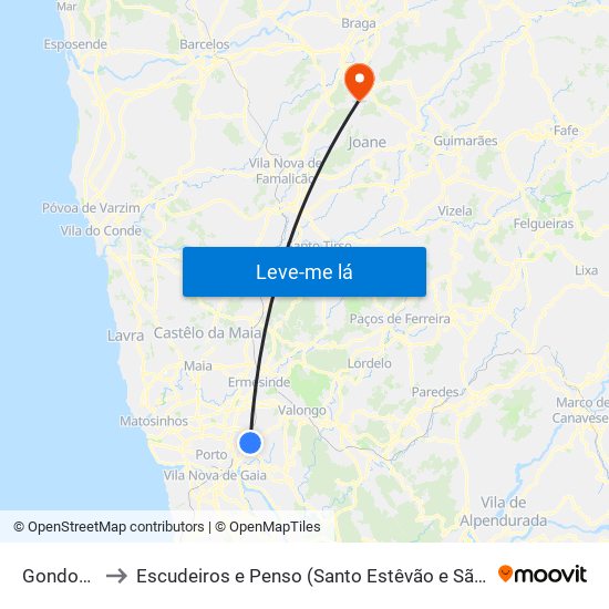 Gondomar to Escudeiros e Penso (Santo Estêvão e São Vicente) map